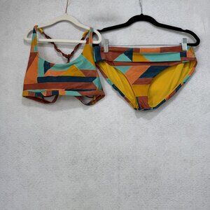 Prana Bikini Swimsuit Womens Small Multicolor High Waist Strappy Swim Set Retro